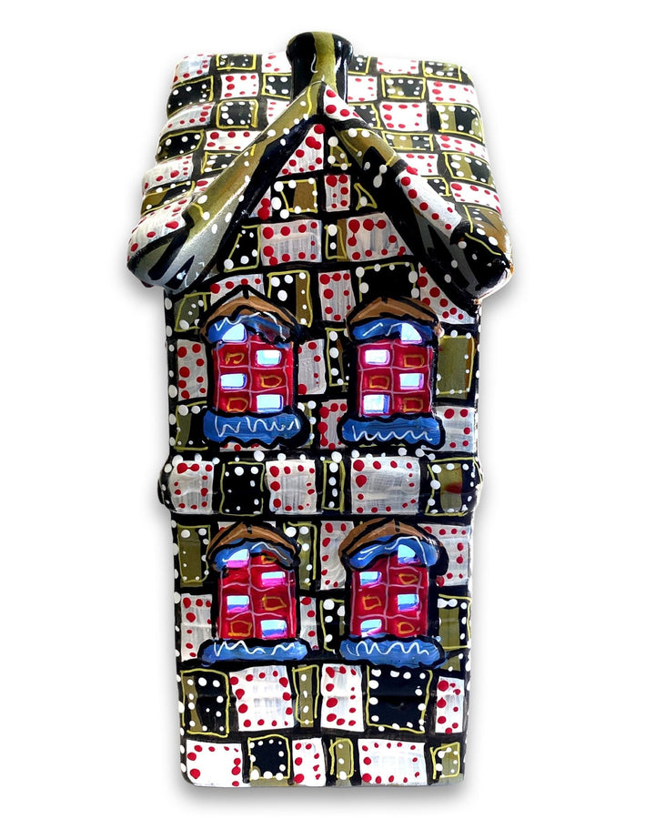 Black, White & Brass Hand Painted Ceramic LED Christmas Village House - Heather Freitas 