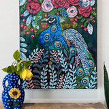 Evil Eye Blue Boy Peacock ( Original Painting With Beaded Accents ) - Heather Freitas - fine art home deccor