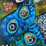 Evil Eye Blue Boy Peacock ( Original Painting With Beaded Accents ) - Heather Freitas - fine art home deccor
