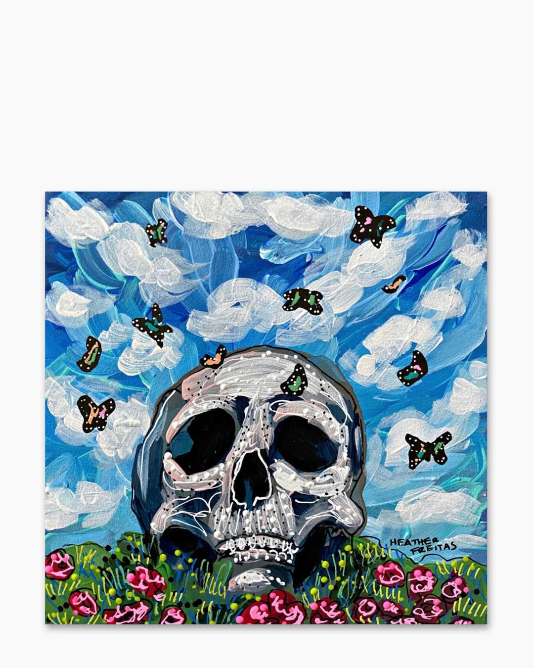 Blue Horizon & Butterflies Skull - Heather Freitas 