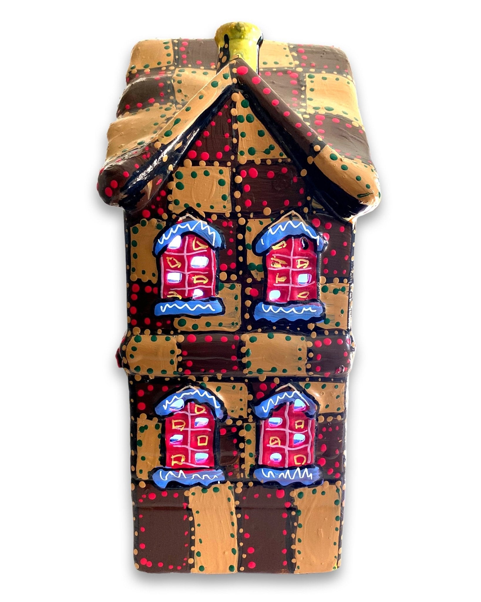 Brown & Sand Hand Painted Ceramic LED Christmas Village House - Heather Freitas - fine art home deccor