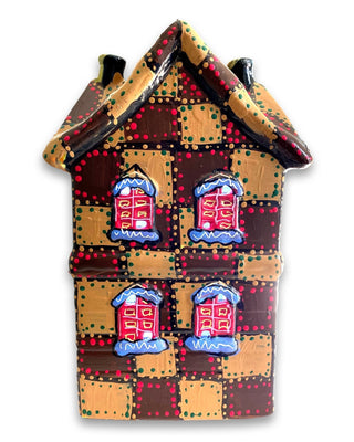 Brown & Sand Hand Painted Ceramic LED Christmas Village House - Heather Freitas - fine art home deccor