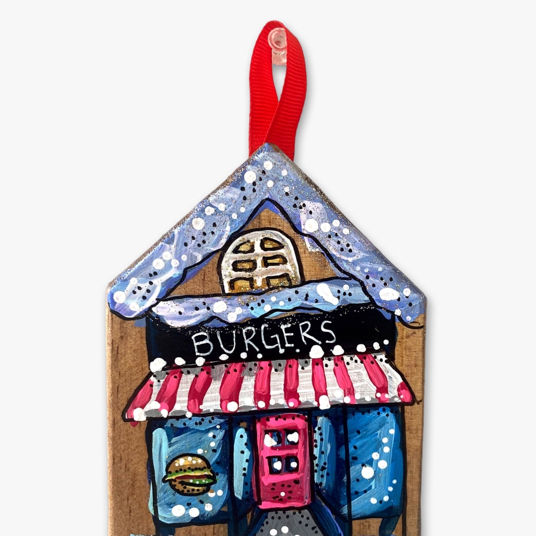 Burger Joint - Hand Painted Ornament - Heather Freitas - fine art home deccor