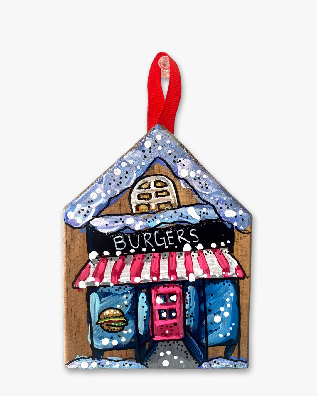Burger Joint - Hand Painted Ornament - Heather Freitas - fine art home deccor