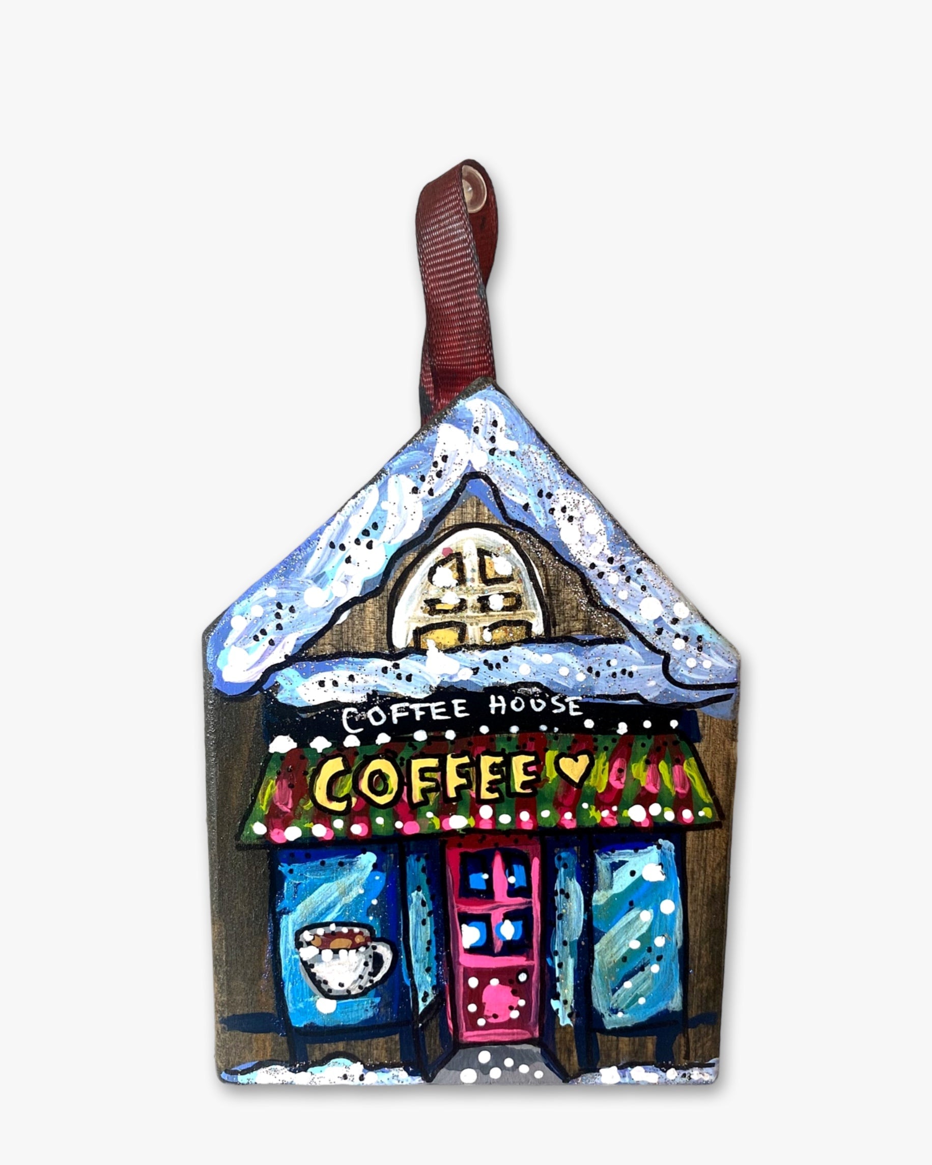Coffee Shop - Hand Painted Ornament - Heather Freitas - fine art home deccor