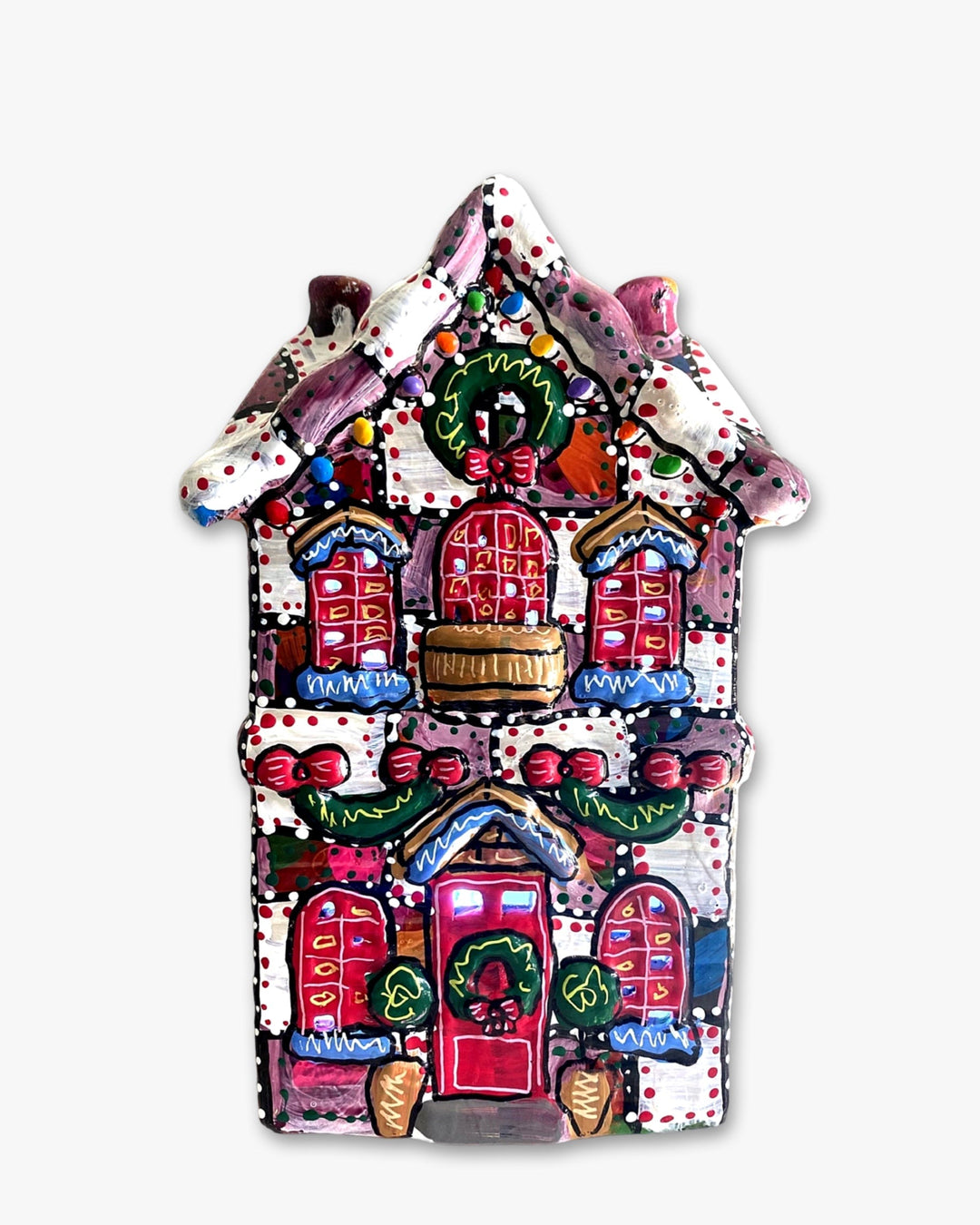 Colorful Purple Hand Painted Ceramic LED Ceramic LED Christmas Village House - Heather Freitas - fine art home deccor