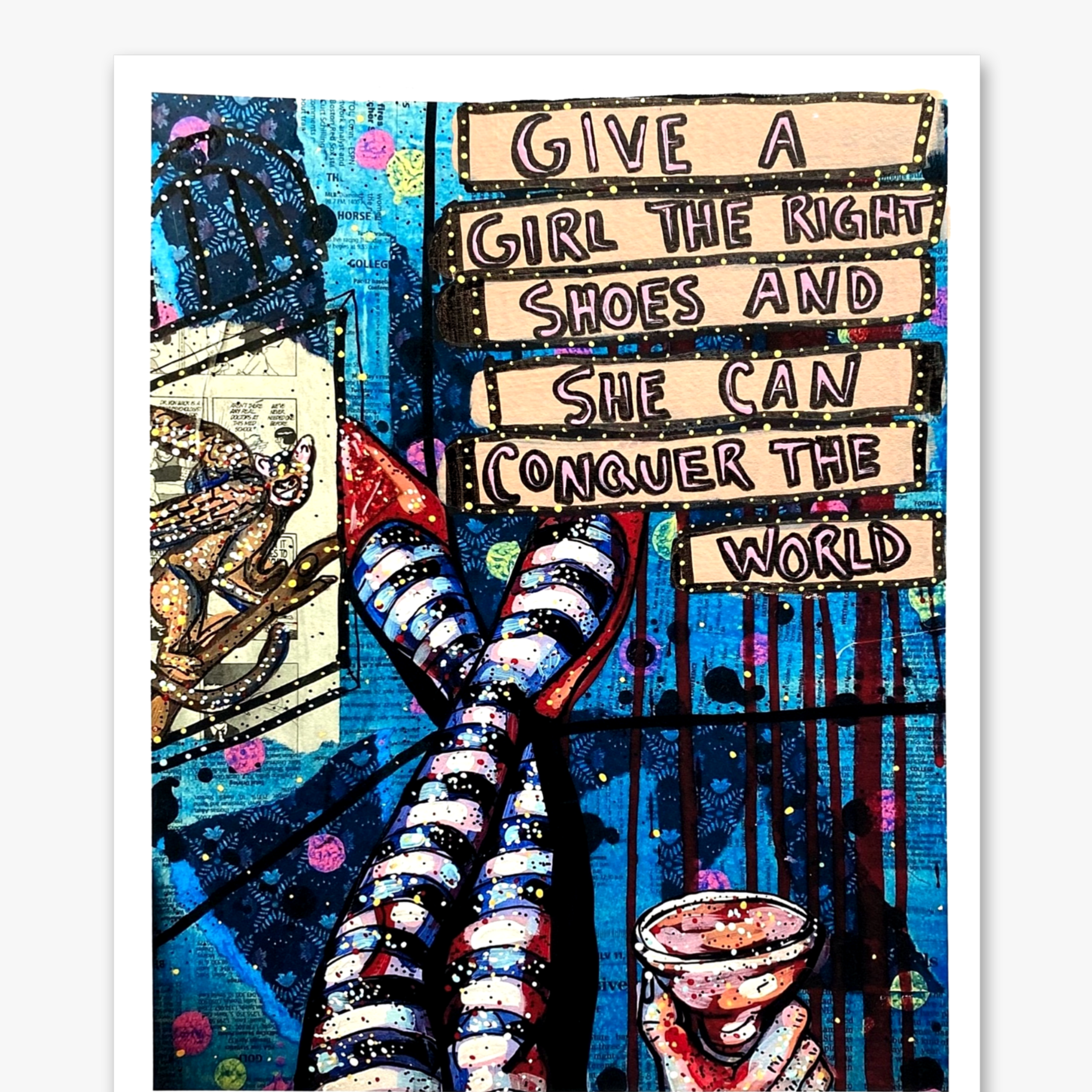 Conquer The World ( Painted Over Print ) - Heather Freitas - fine art home deccor
