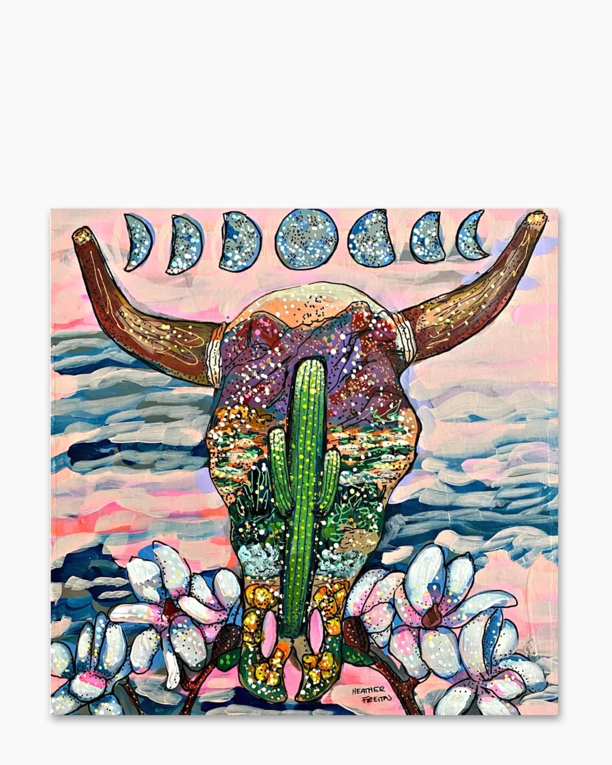 Desert Cow Skull ( Original Painting ) - Heather Freitas - fine art home deccor