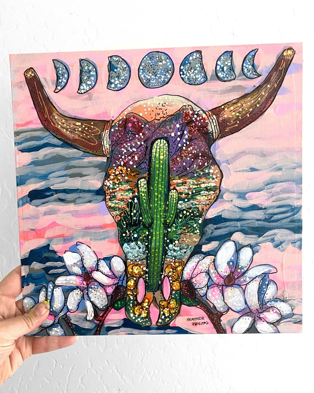 Desert Cow Skull ( Original Painting ) - Heather Freitas - fine art home deccor