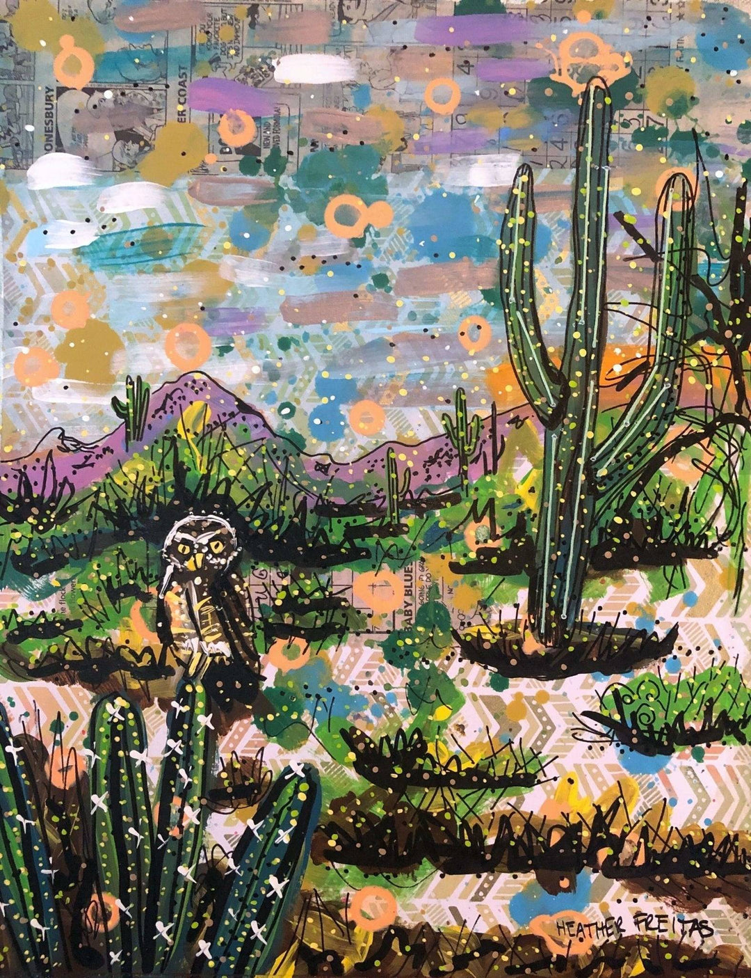 Desert Omens - Southwest boho landscape Original painting Heather Freitas 