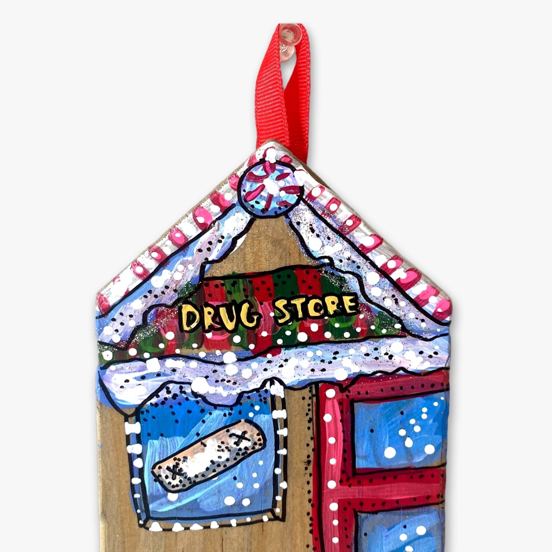 Drug Store - Hand Painted Ornament - Heather Freitas - fine art home deccor