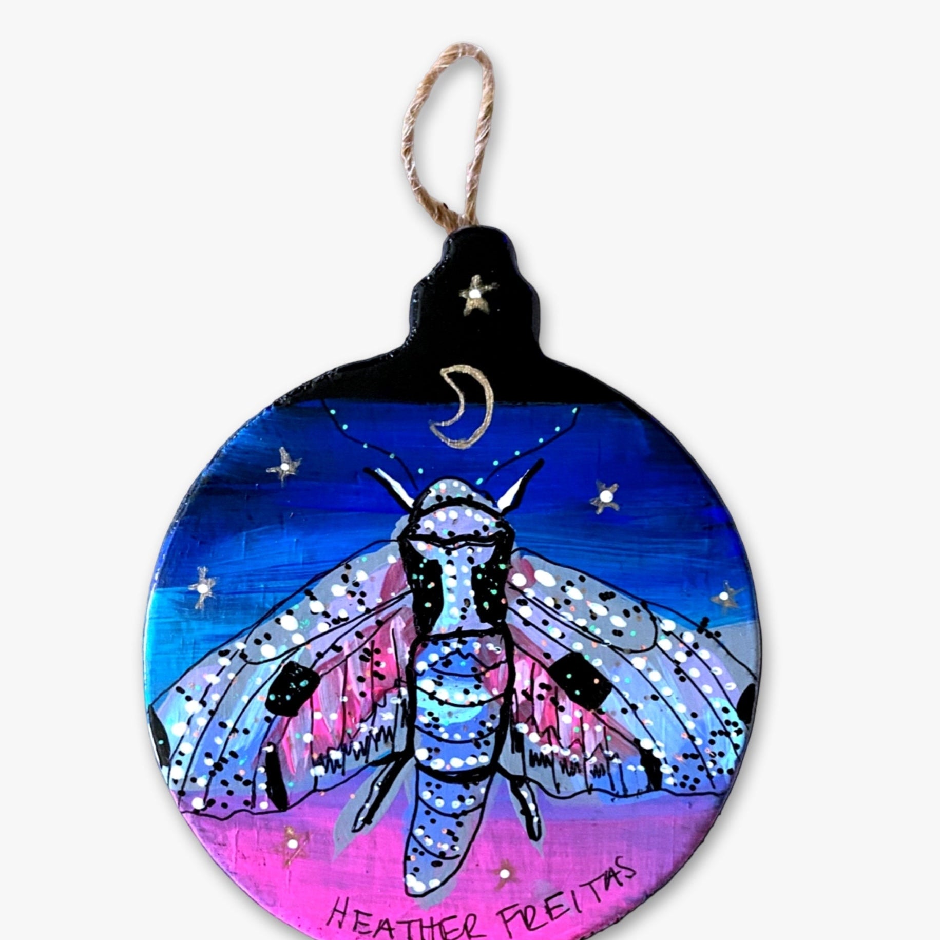 Dusk Moth Hand Painted Ornament - Heather Freitas - fine art home deccor