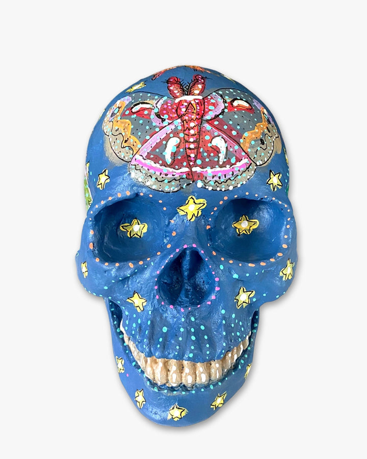 Dusk Moths - Hand Painted Skull Sculpture - Heather Freitas 