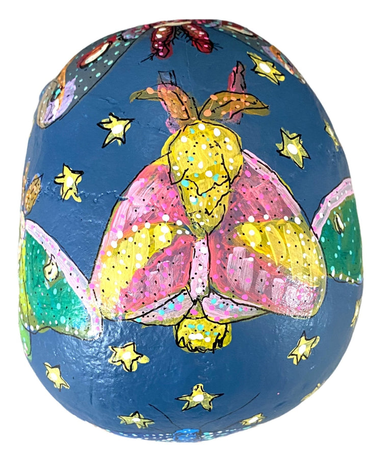 Dusk Moths - Hand Painted Skull Sculpture - Heather Freitas 