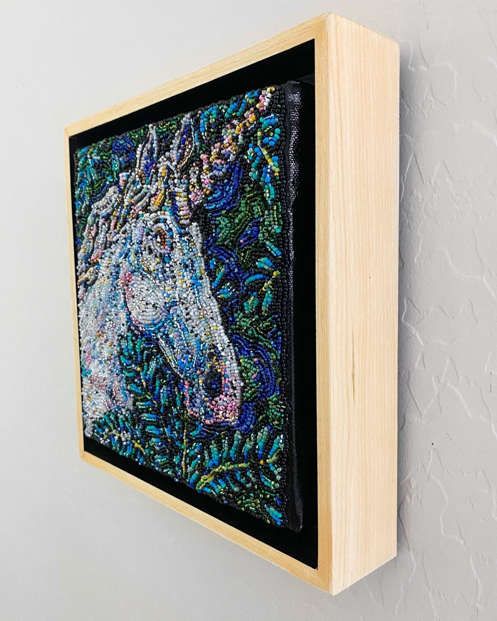 Emerald Unicorn - Fully Beaded Artwork - Heather Freitas - fine art home deccor