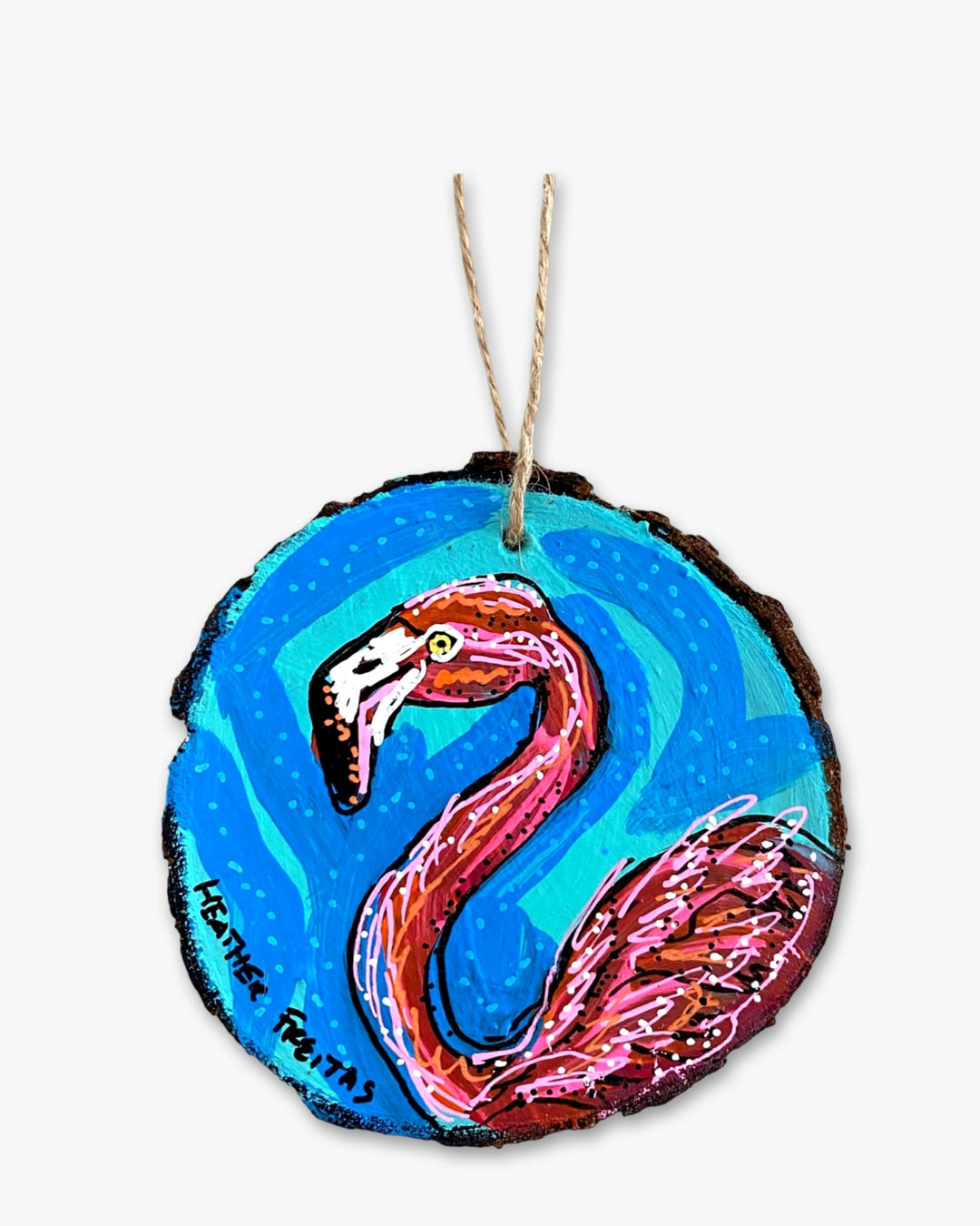 Fancy Flamingo Hand Painted Ornament - Heather Freitas 