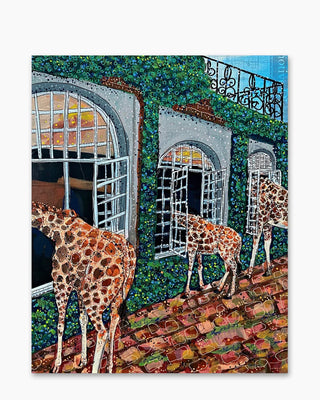 Fine Dining Giraffes ( Original Painting ) - Heather Freitas - fine art home deccor
