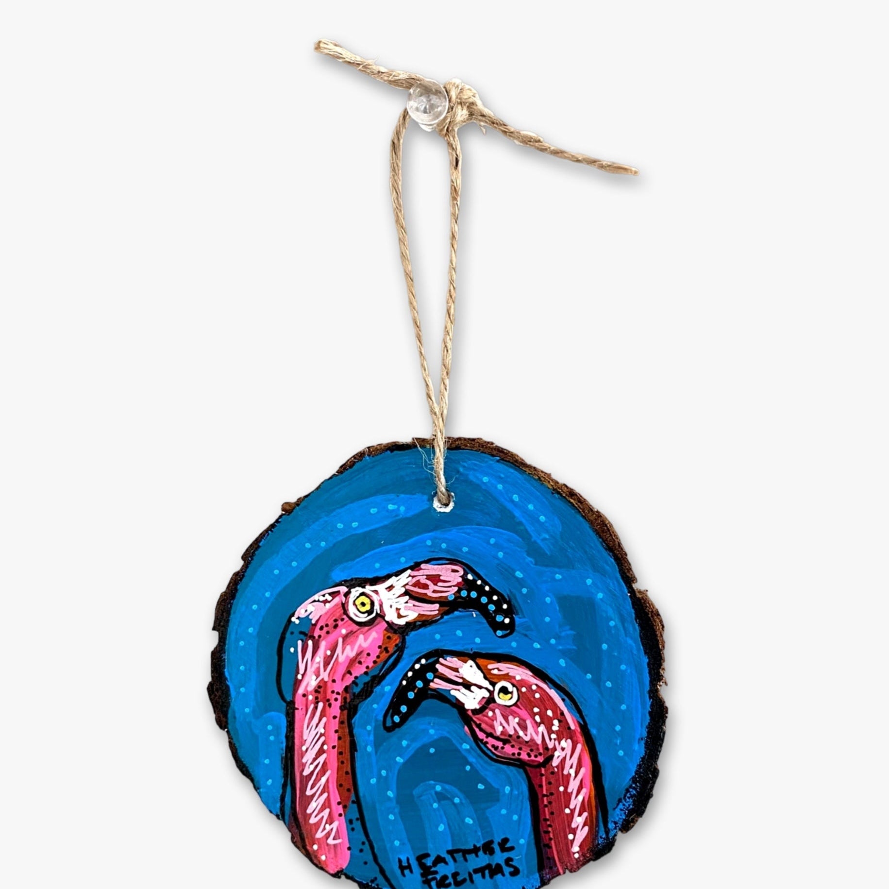 Flamingo Friends Hand Painted Ornament - Heather Freitas - fine art home deccor