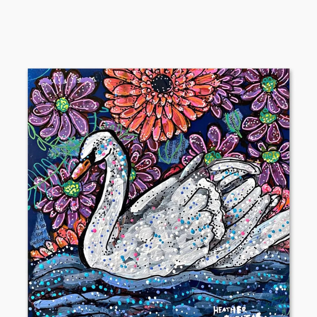 Floral Swan ( Original Painting ) - Heather Freitas - fine art home deccor
