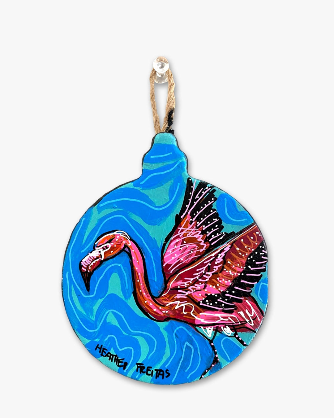 Flying Flamingo Hand Painted Ornament - Heather Freitas 