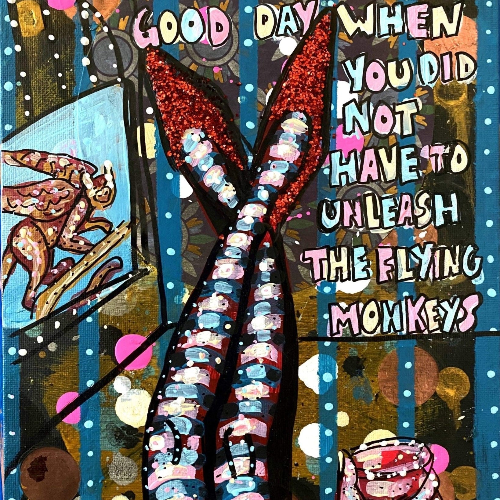 Flying Monkeys - Blue glitter edition - Heather Freitas - fine art home deccor
