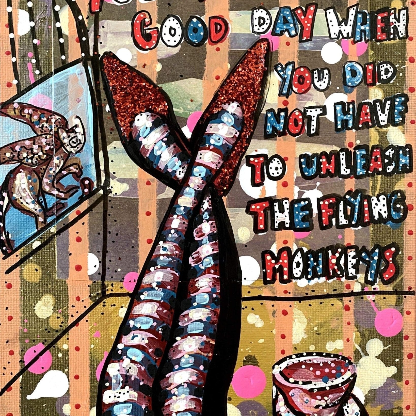 Flying Monkeys - Gold Glitter Edition - Heather Freitas - fine art home deccor