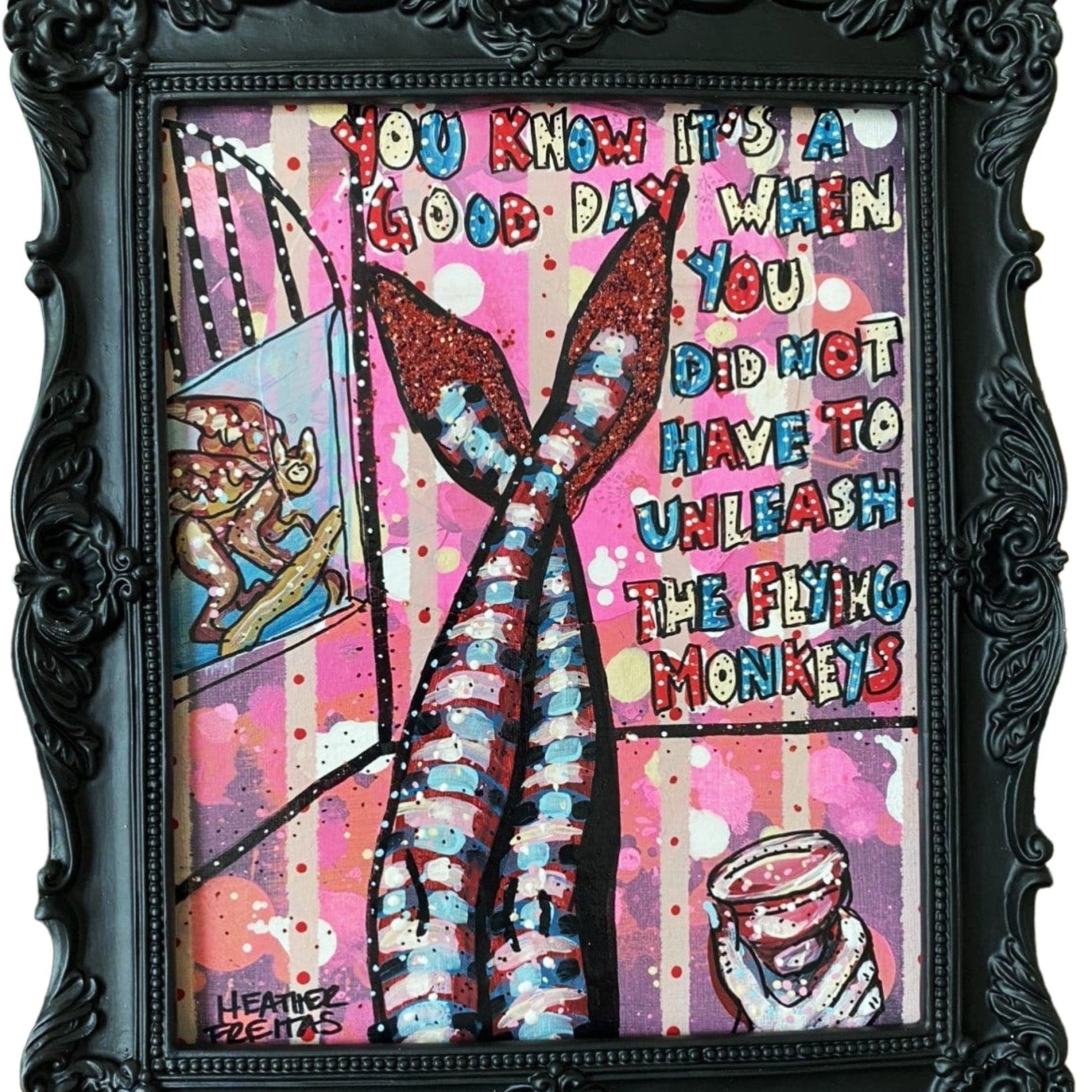 Flying Monkeys - Pink Glitter Edition - Heather Freitas - fine art home deccor