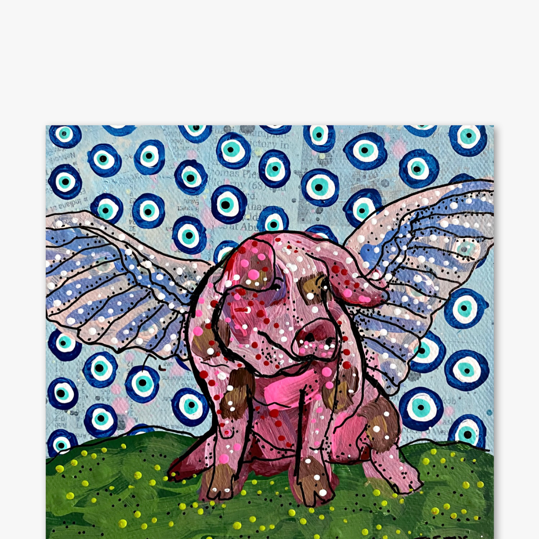 Flying Pig & Evil Eyes ( Original Painting ) - Heather Freitas - fine art home deccor