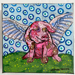 Flying Pig & Evil Eyes ( Original Painting ) - Heather Freitas - fine art home deccor
