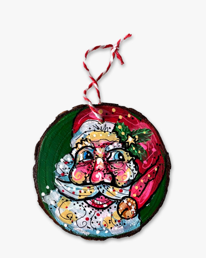Forest Green Star Hand Painted Santa Ornament - Heather Freitas 