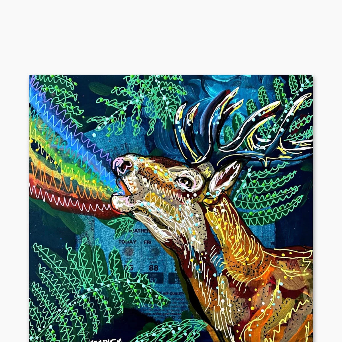 Forest Vibes & Rainbow Tides Deer ( Original Painting ) - Heather Freitas - fine art home deccor