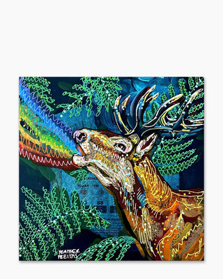 Forest Vibes & Rainbow Tides Deer ( Original Painting ) - Heather Freitas - fine art home deccor