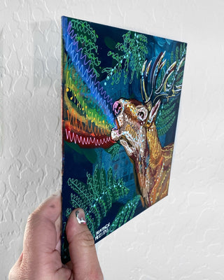 Forest Vibes & Rainbow Tides Deer ( Original Painting ) - Heather Freitas - fine art home deccor
