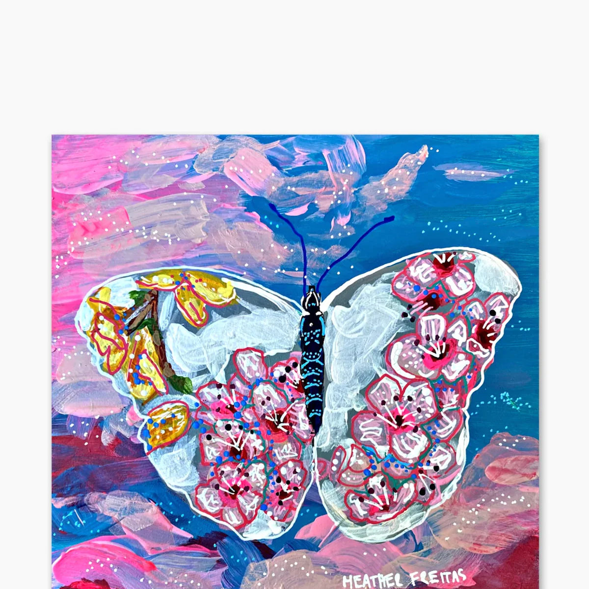 Frosted Cherry Blossom Butterfly ( Original Painting ) - Heather Freitas - fine art home deccor