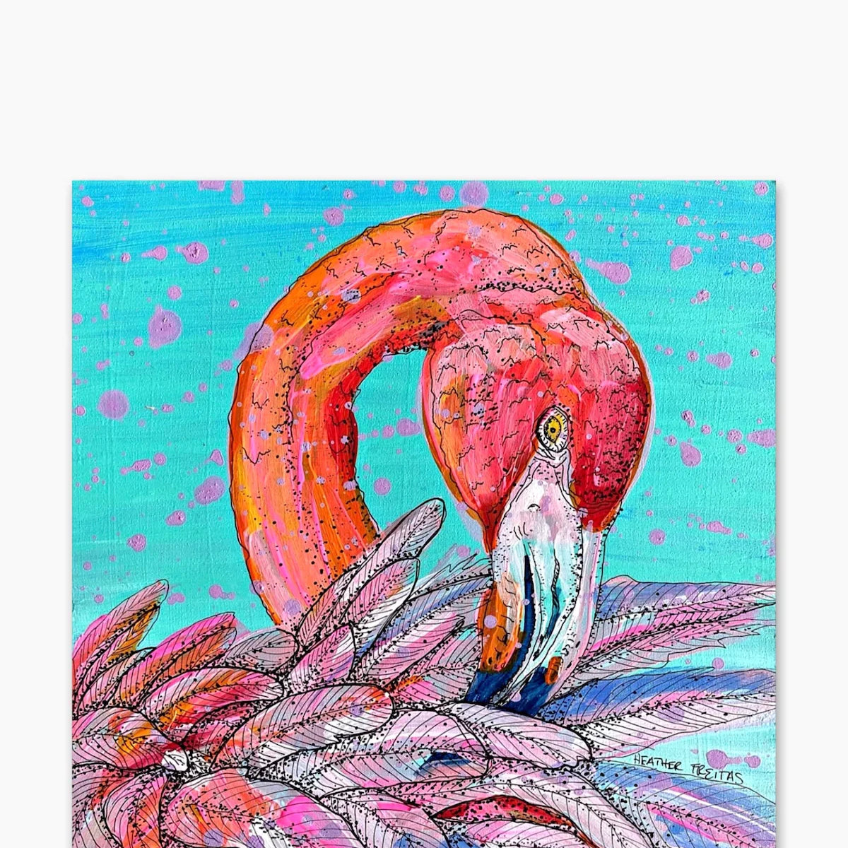 Garnet Pink Flamingo ( Original Painting ) - Heather Freitas - fine art home deccor