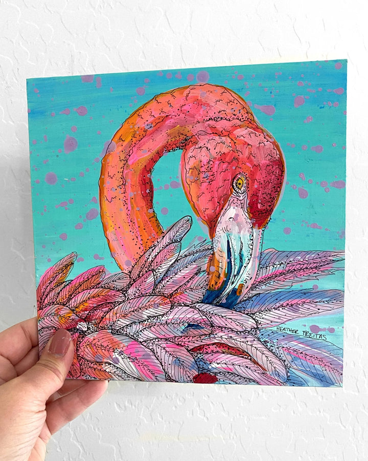 Garnet Pink Flamingo ( Original Painting ) - Heather Freitas - fine art home deccor