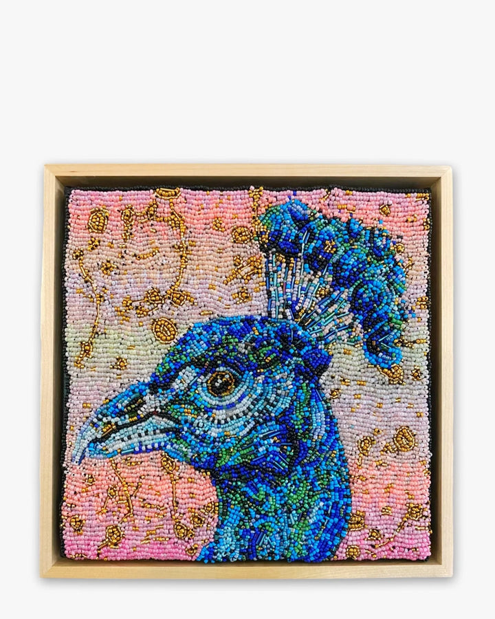 Golden Hour Peacock ( Fully Beaded Artwork ) - Heather Freitas - fine art home deccor