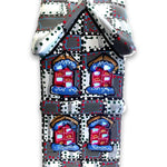 Grey With White & Green Hand Painted Ceramic LED Christmas Village House - Heather Freitas - fine art home deccor
