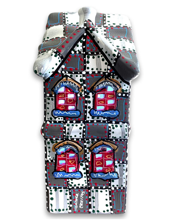 Grey With White & Green Hand Painted Ceramic LED Christmas Village House - Heather Freitas 