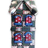 Grey With White & Red Hand Painted Ceramic LED Christmas Village House - Heather Freitas - fine art home deccor