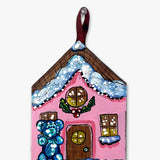 Gummy Bear Pink Frosting Gingerbread House - Hand Painted Ornament - Heather Freitas - fine art home deccor