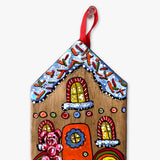 Gummy Bear Vintage Rainbow Gingerbread House - Hand Painted Ornament - Heather Freitas - fine art home deccor