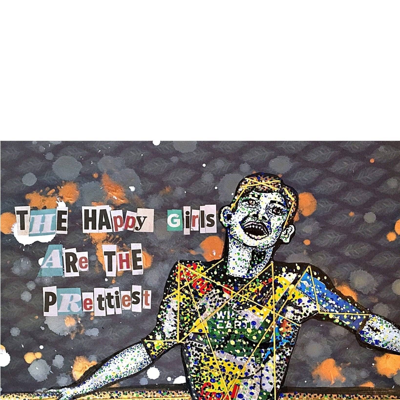 Happy Girls are the Prettiest - Audrey Hepburn pop art quote original painting - Heather Freitas - fine art home deccor