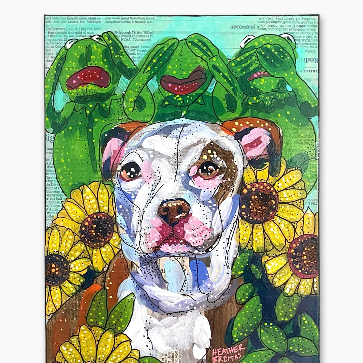 Hear No Evil, See No Evil, Bark No Evil Pit Bull ( Original Painting ) - Heather Freitas - fine art home deccor