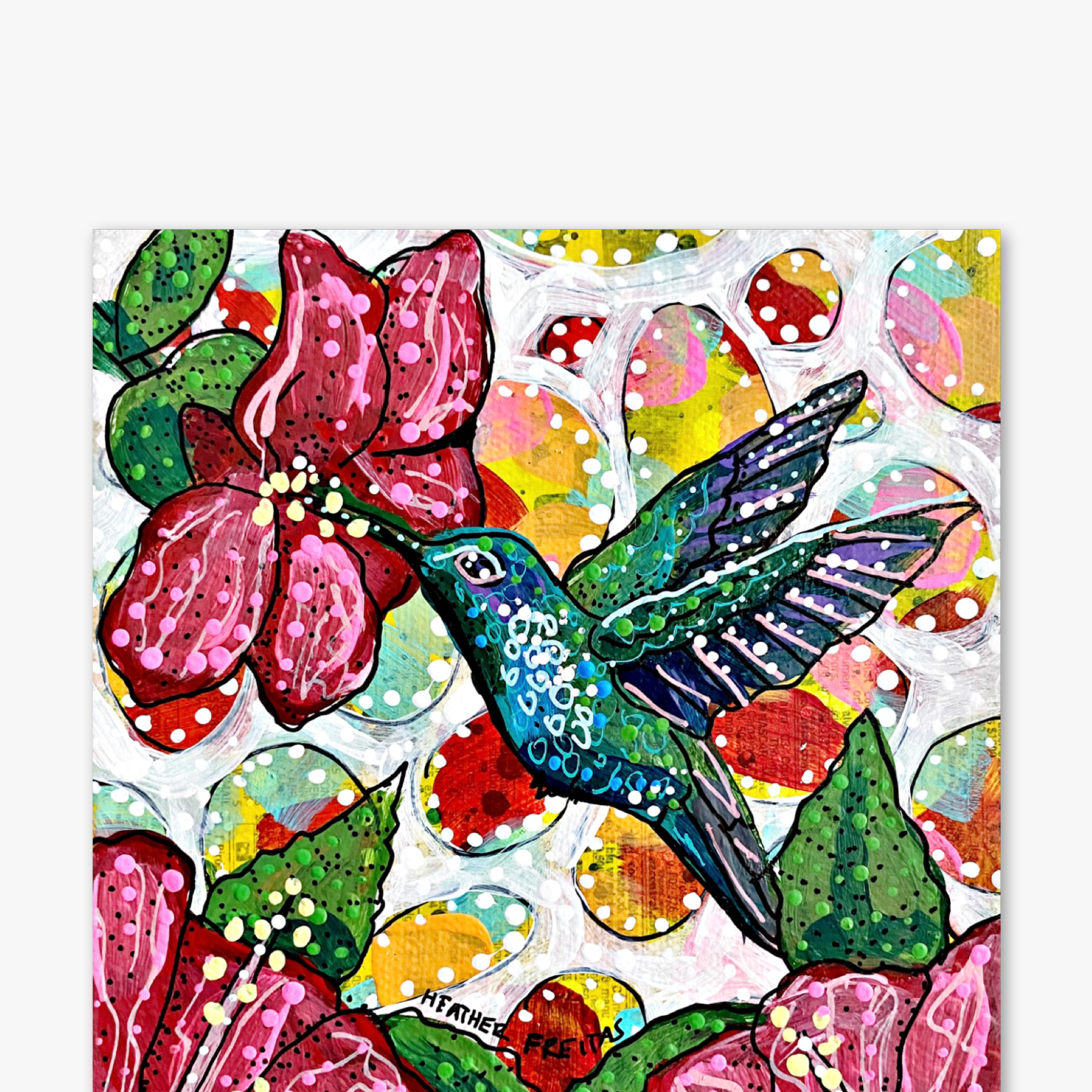 Hibiscus Hummingbird ( Original Painting ) - Heather Freitas - fine art home deccor