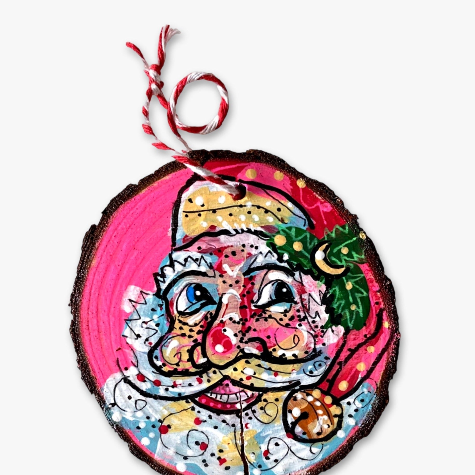 HOT Pink Moon Hand Painted Santa Ornament - Heather Freitas - fine art home deccor