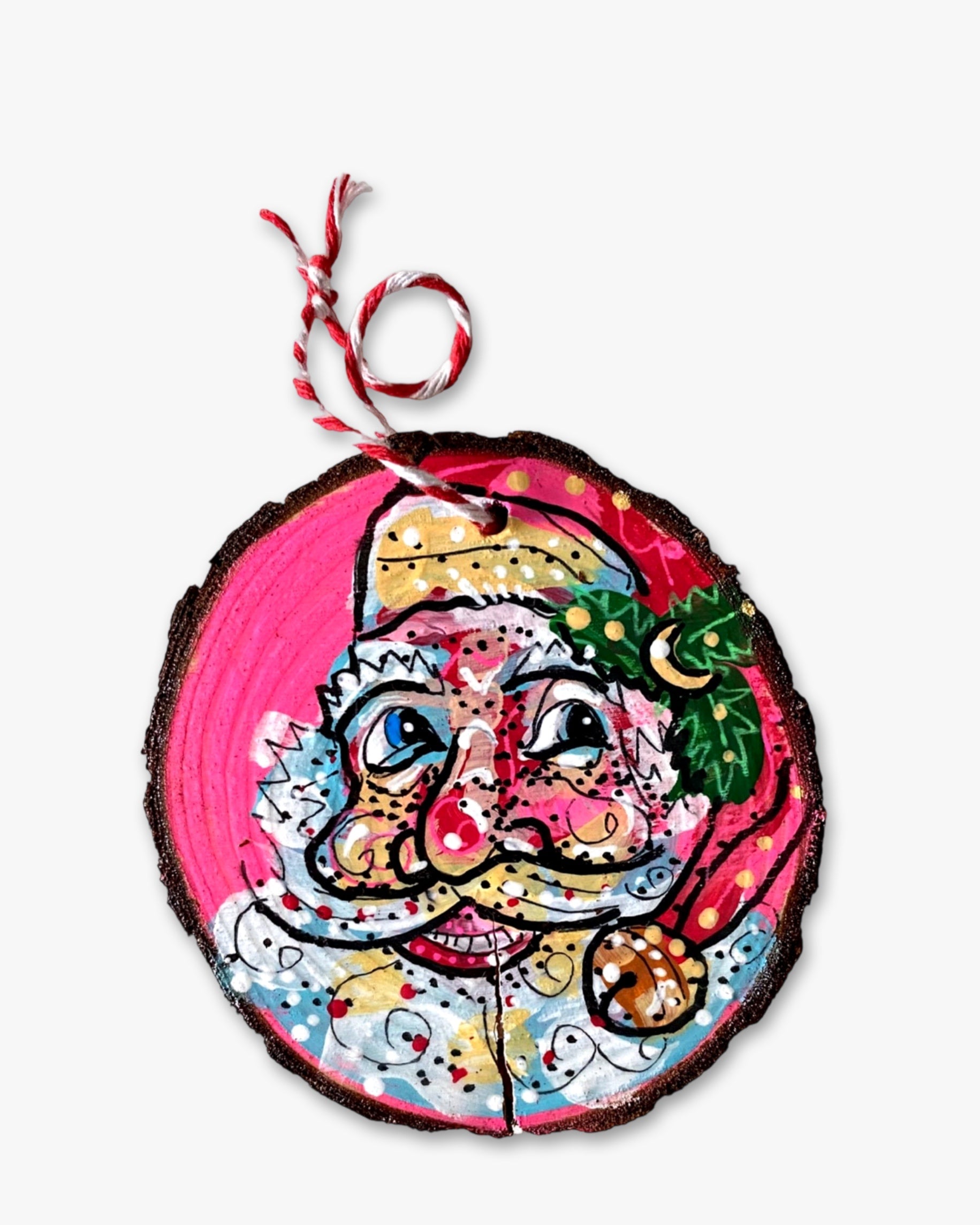 HOT Pink Moon Hand Painted Santa Ornament - Heather Freitas - fine art home deccor