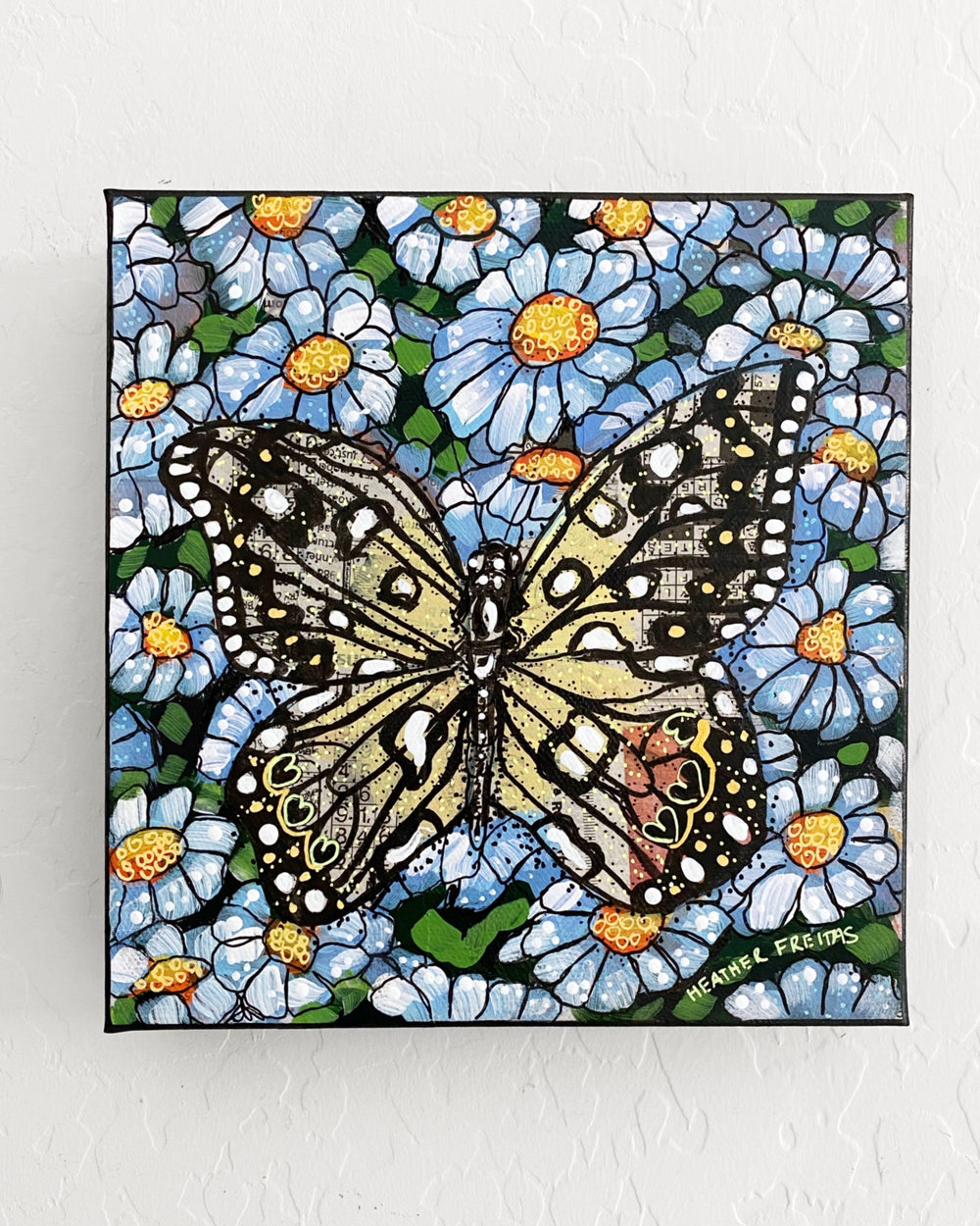 Field Of Daisy’s Butterfly ( Original Painting ) - Heather Freitas - fine art home deccor