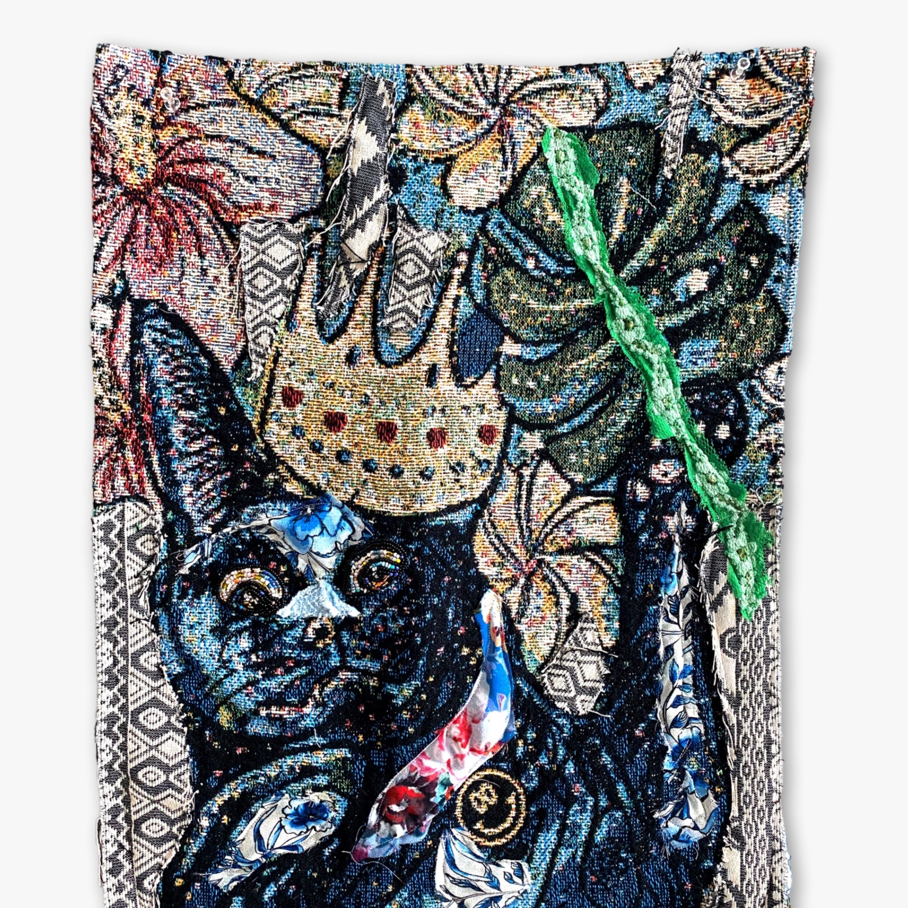 King Black Cat ( Fine Art Tapestry With Beaded Accents ) - Heather Freitas - fine art home deccor