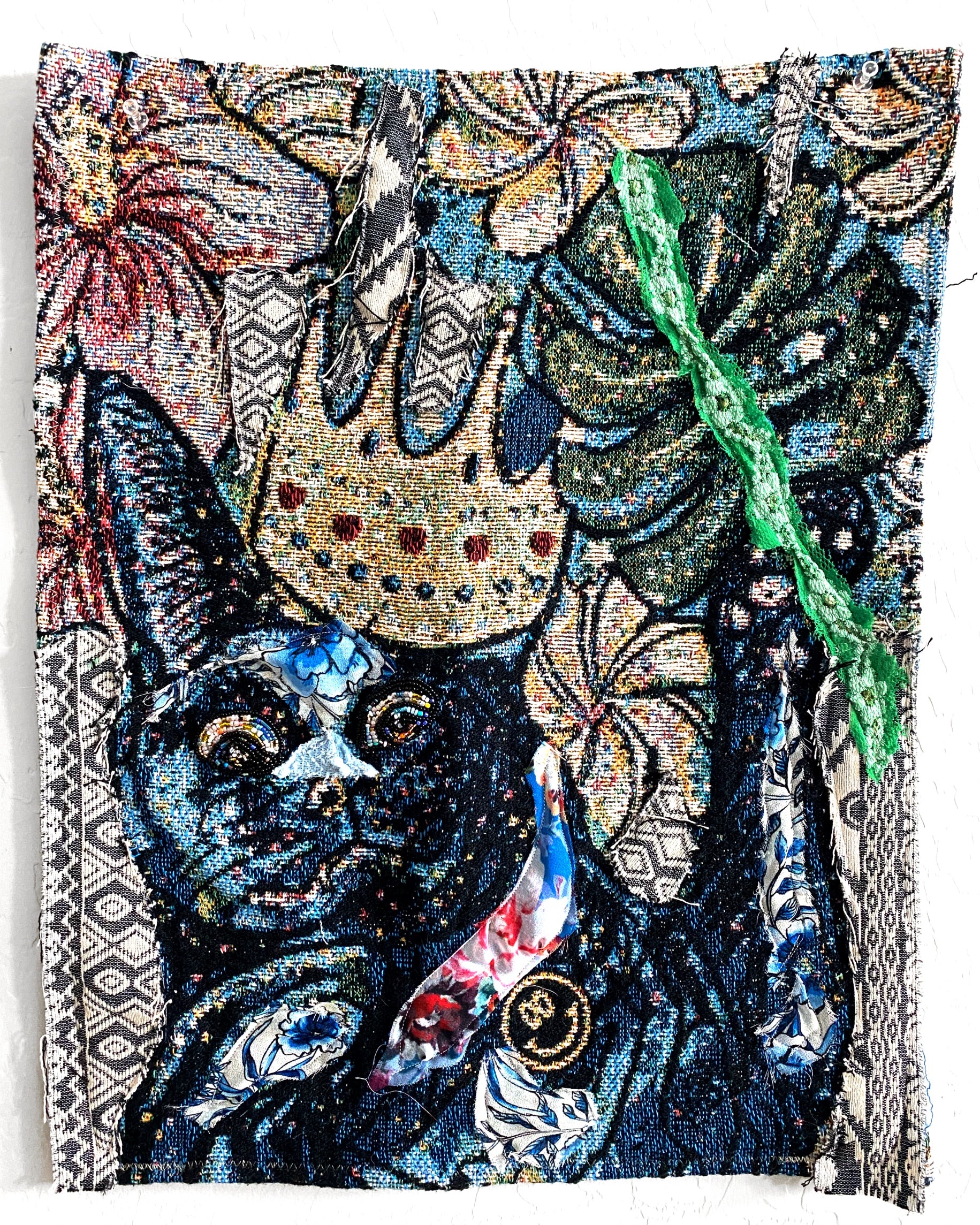 King Black Cat ( Fine Art Tapestry With Beaded Accents )